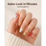 Cute Hand‑Painted Cartoon Cat Press‑On Nails, Sweet Almond False Nails With Star & Polka Dot Red Accent